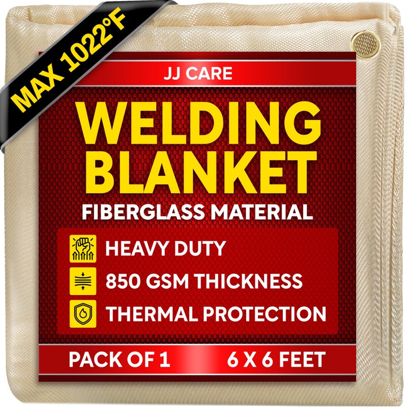 JJ CARE Welding Blanket - 6ft x 6ft, 850GSM Fiberglass Welding Blanket for Smokers with Brass Grommets, Heavy Duty Fireproof Welders Mat for Industrial, Smoker, Grill and Camping - Image 1